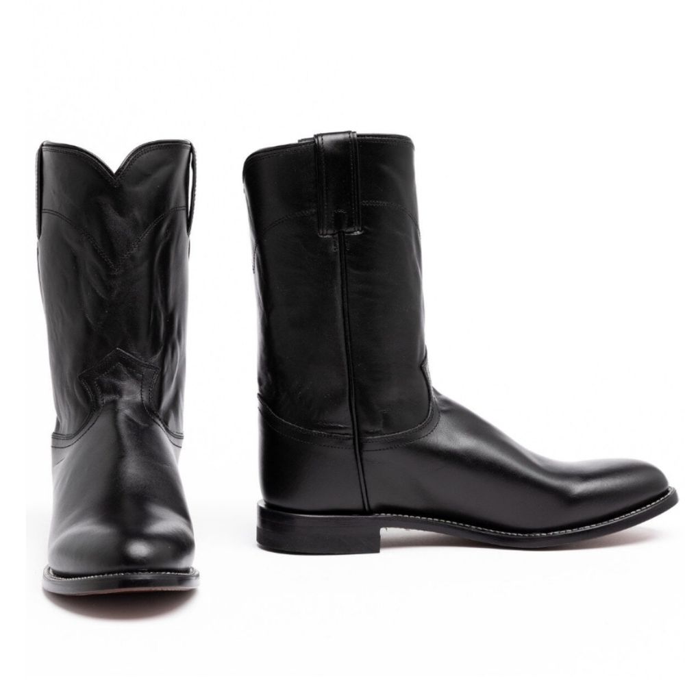 Justin Men's Classic Roper Western Farm Boots Black Leather Round Toe, 8.5